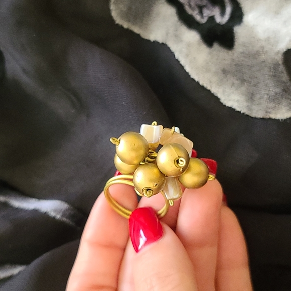 Women Handmade Jewelry Adjustable Gold Bubble Beads Ring - Picture 3 of 5